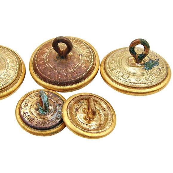 Lot of 5 Vintage Waterbury Co Conn Military Brass Eagle Anchor Buttons 2 Sizes - Picture 9 of 9